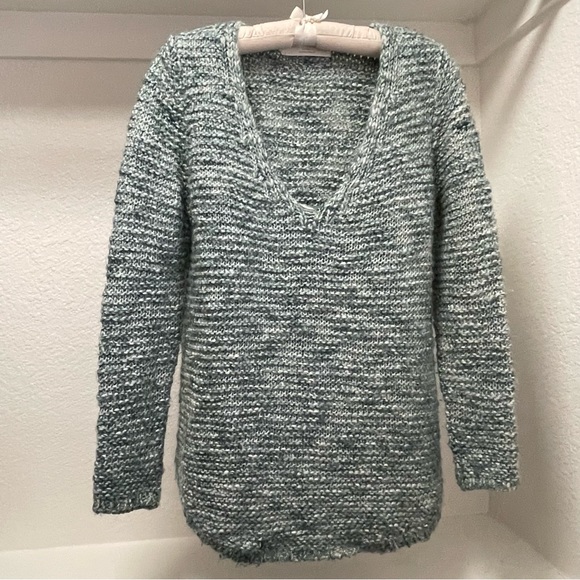 ZARA KNIT 🍃Marled green & white, scoop neck loose knit wool blend sweater Sz M - Picture 6 of 9